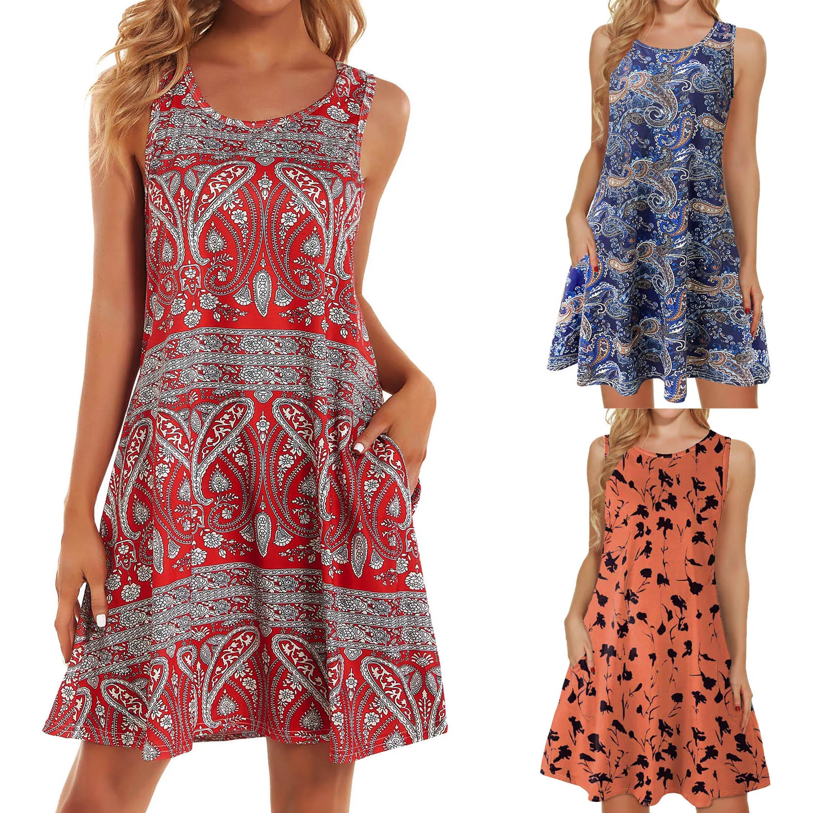 Summer Sundress Women Casual Round Neck Floral Print Tank Dress 2023 Vintage Sleeveless Backless Party Mini Dress Vestidos - Image 2