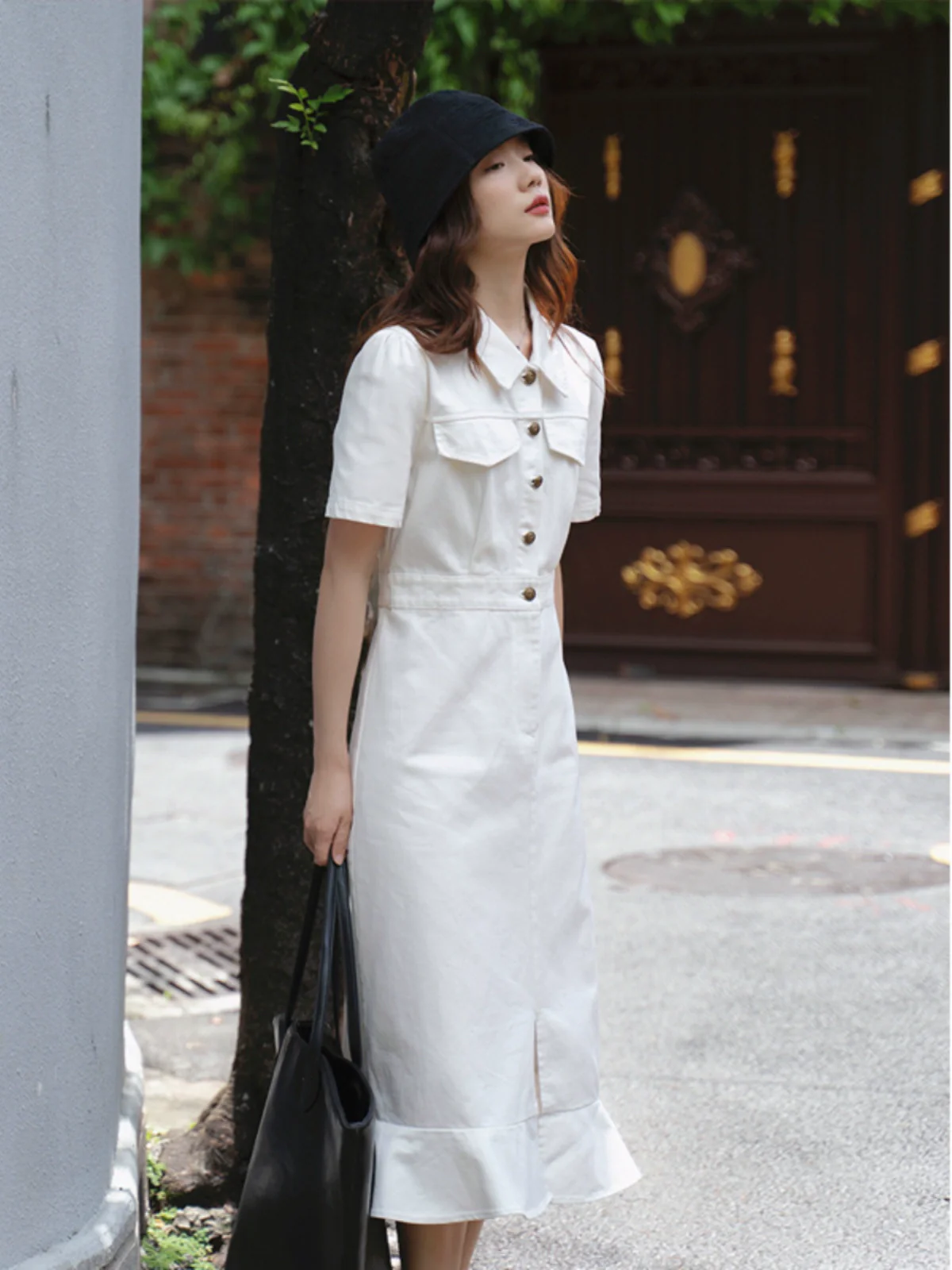 Summer Washed Women Workwear Fishtail Denim Dress - Image 10