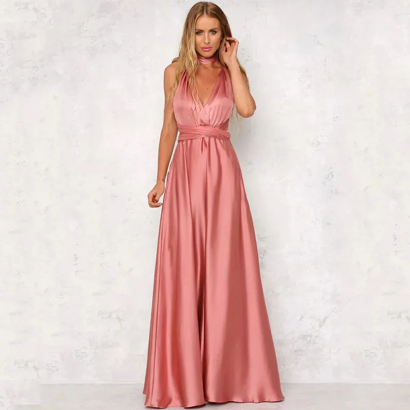 Summer Women Elegant Satin Evening Dresses Solid Fashion A-line V Neck High Waist Bandage Sexy Women's Luxury Long Slip Dress - Image 6