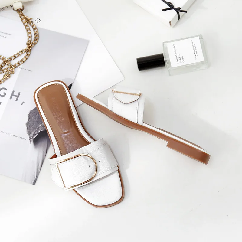 Summer Women Slippers Leather Square Toe Women Flats Flip Flops Designer Ladies Slides Sandals Women Shoes Luxury Sandals - Image 11