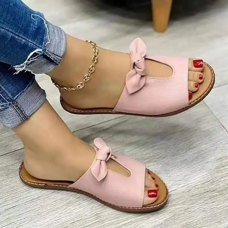 Summer Women Slippers Shoes Cute Butterfly-Knot Flats Casual Sandals Solid Color Beach Sandals Zapatillas Mujer Chaussure Femme - Image 2