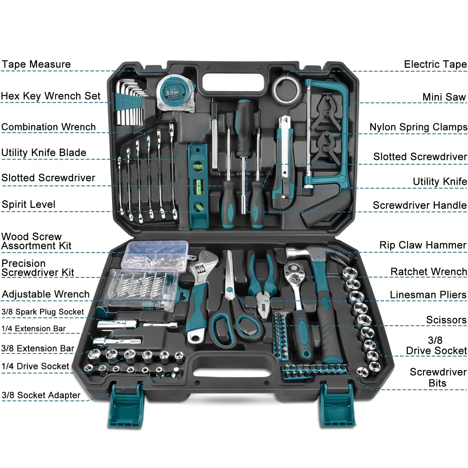 Sundpey Household Tool Kit 257-PCs - Home Auto Repair Tool Set Complete General Hand Tool Set - Tool Kits for Handyman & Precision Screwdriver Set & Metric Hex Key & Toolbox Storage Case for Men Women - Image 7