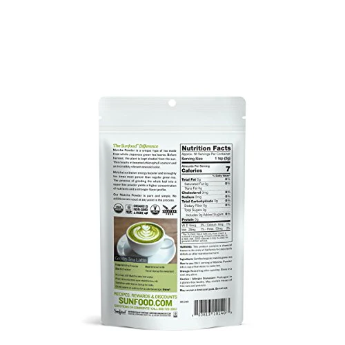 Sunfood Superfoods Matcha Green Tea Powder | 4 oz Bag | For Lattes, Cooking, Baking and More. Unsweetened. 100% Pure Whole Leaf Green Tea | Natural Caffeine Coffee Substitute - Image 4