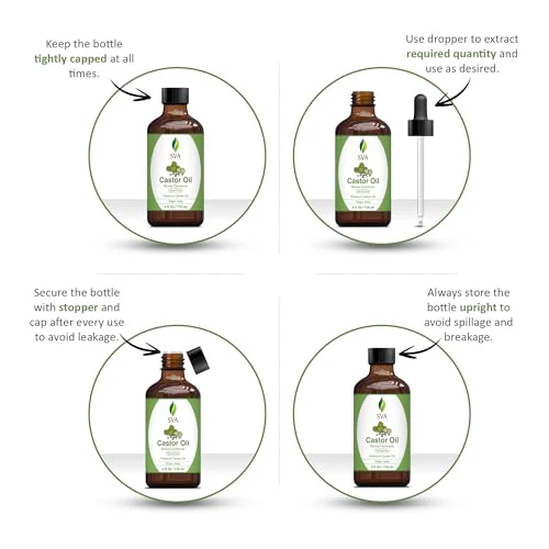 SVA Castor Oil 4 Oz (118 ML) with Dropper, 100% Pure, Therapeutic Grade | Cold Pressed, Hexane Free - Hair Growth, Eyelashes, Eyebrows, Skin & Body Massage. - Image 5