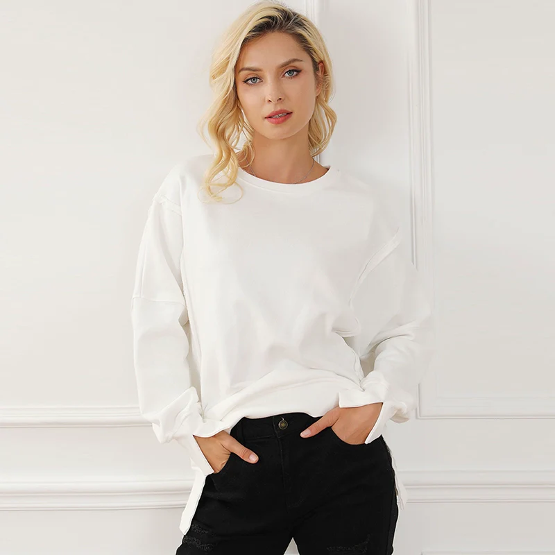 Sweatshirt Fashion Side Slit Pure Color Burr Pullover - Image 13