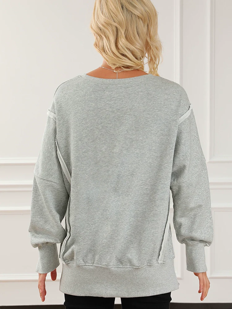 Sweatshirt Fashion Side Slit Pure Color Burr Pullover - Image 6