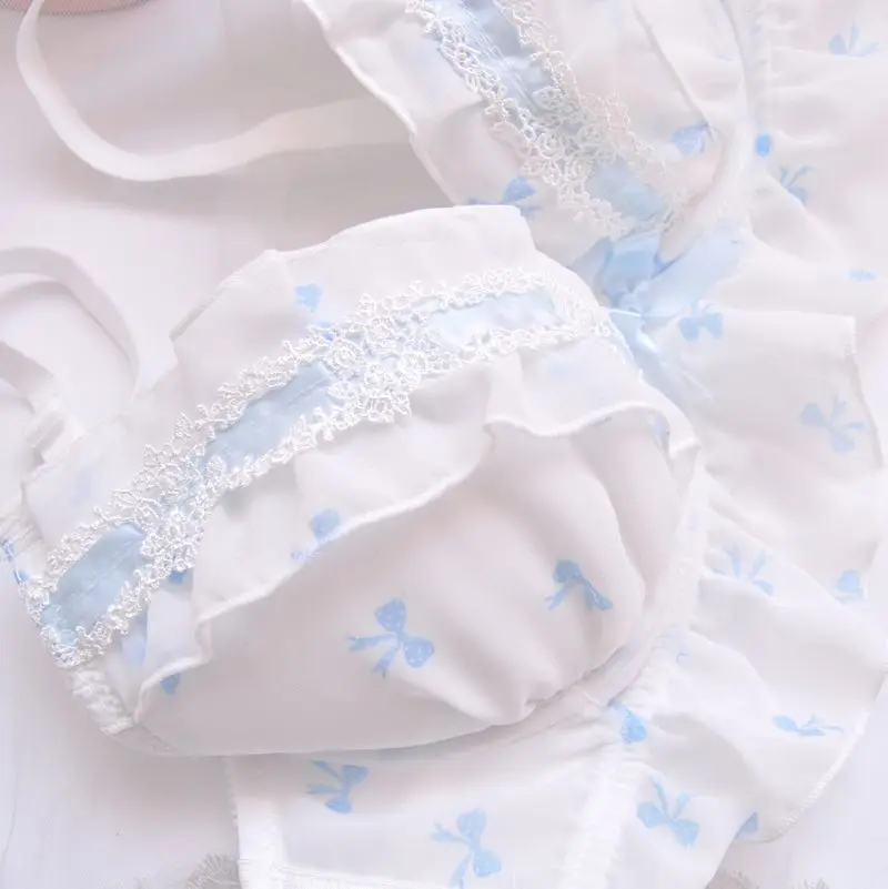 Sweet little fresh deep V thin cup underwear hollow flowers embroidery bra set with large size lingerie with underpants suit - Image 2
