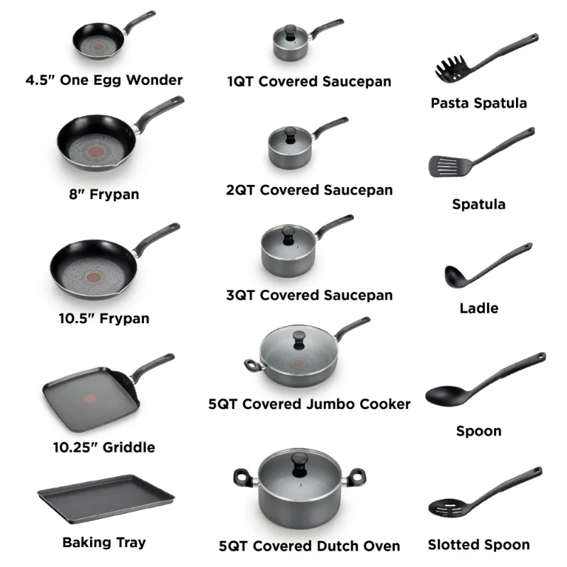 T-fal 20 Piece Set, Easy Care Nonstick Cookware, Dishwasher Safe Cookware Sets Pots and Pans  Nonstick Kitchen Cookware Set - Image 2