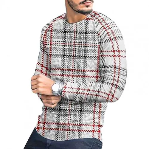 T-shirt Long Sleeve Slim Top Cotton Blend Men Stripe Plaid Print Male Pullover Sweater for Autumn Men clothing Casual Streetwear - Image 10