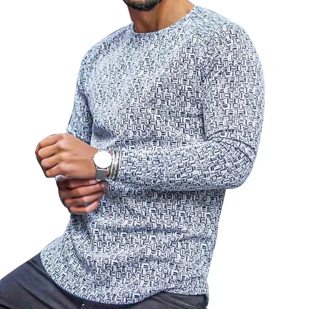 T-shirt Long Sleeve Slim Top Cotton Blend Men Stripe Plaid Print Male Pullover Sweater for Autumn Men clothing Casual Streetwear - Image 4