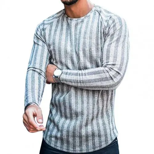 T-shirt Long Sleeve Slim Top Cotton Blend Men Stripe Plaid Print Male Pullover Sweater for Autumn Men clothing Casual Streetwear - Image 7