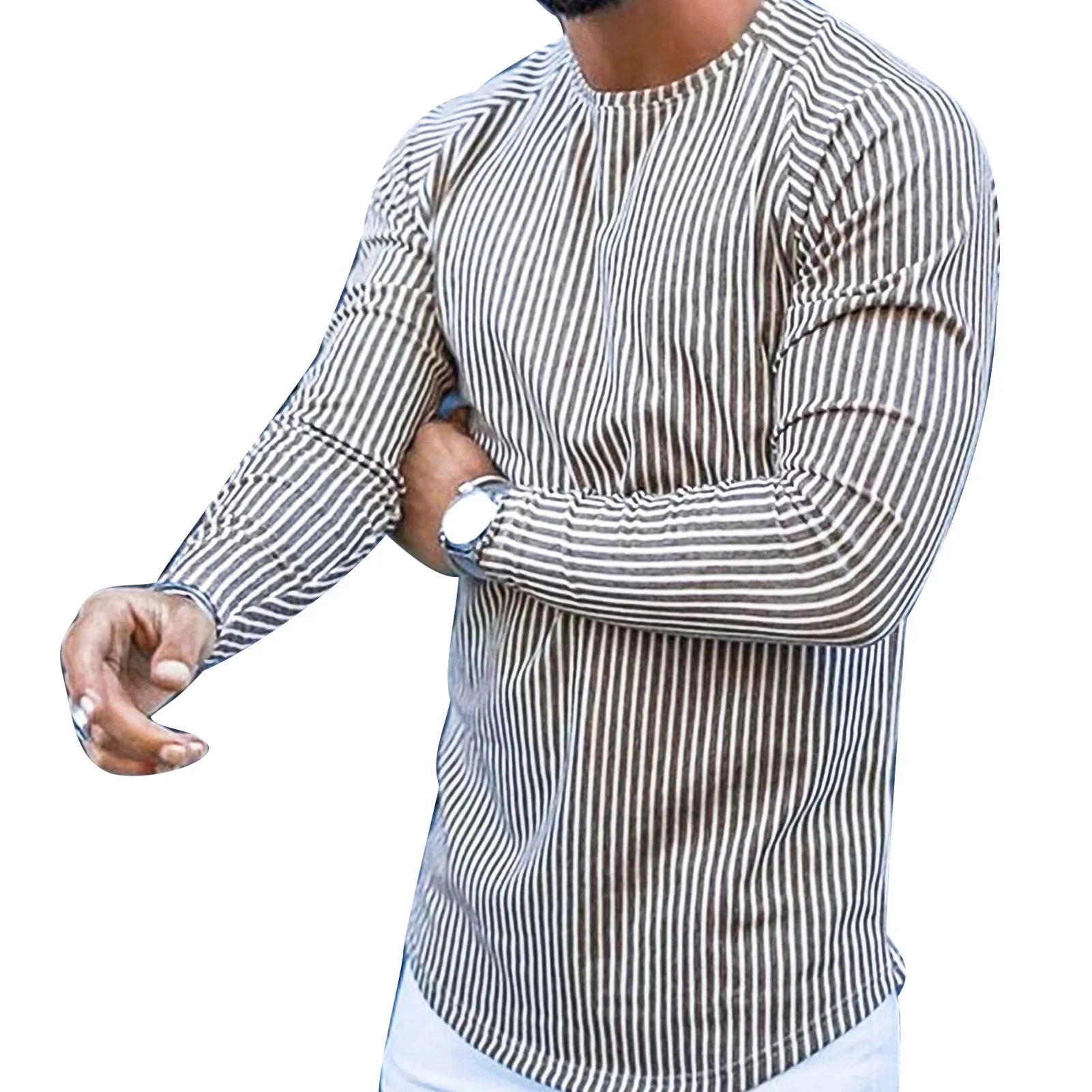 T-shirt Long Sleeve Slim Top Cotton Blend Men Stripe Plaid Print Male Pullover Sweater for Autumn Men clothing Casual Streetwear - Image 9