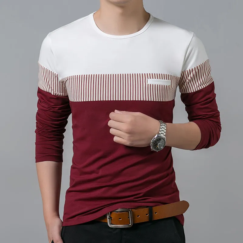 T Shirt Men Cotton Long Sleeve O Neck Mens T Shirt Fashion Patchwork Stripe Causal T Shirt Man Brand Men Clothing Harajuku Tops - Image 8