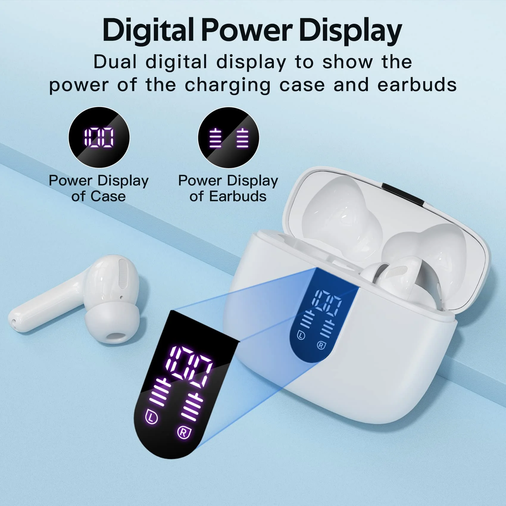 TAGRY Bluetooth Headphones True Wireless Earbuds 60H Playback LED Power Display Earphones with Wireless Charging Case IPX5 Waterproof in-Ear Earbuds with Mic for TV Smart Phone Computer Laptop Sports - Image 7