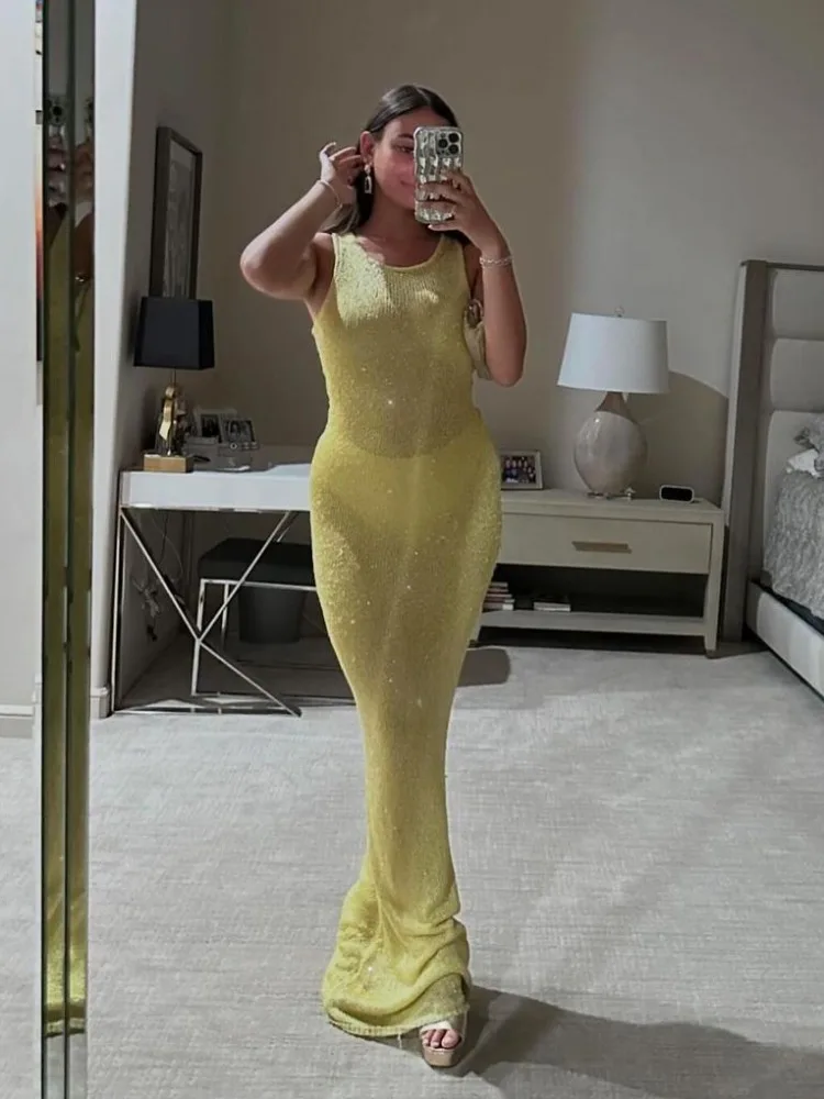 TARUXY Sequin Slim Maxi Dress Female Backless Glitter See-Through Sexy Patchwork Autumn Women's Long Club Party Dresses Vestido - Image 6