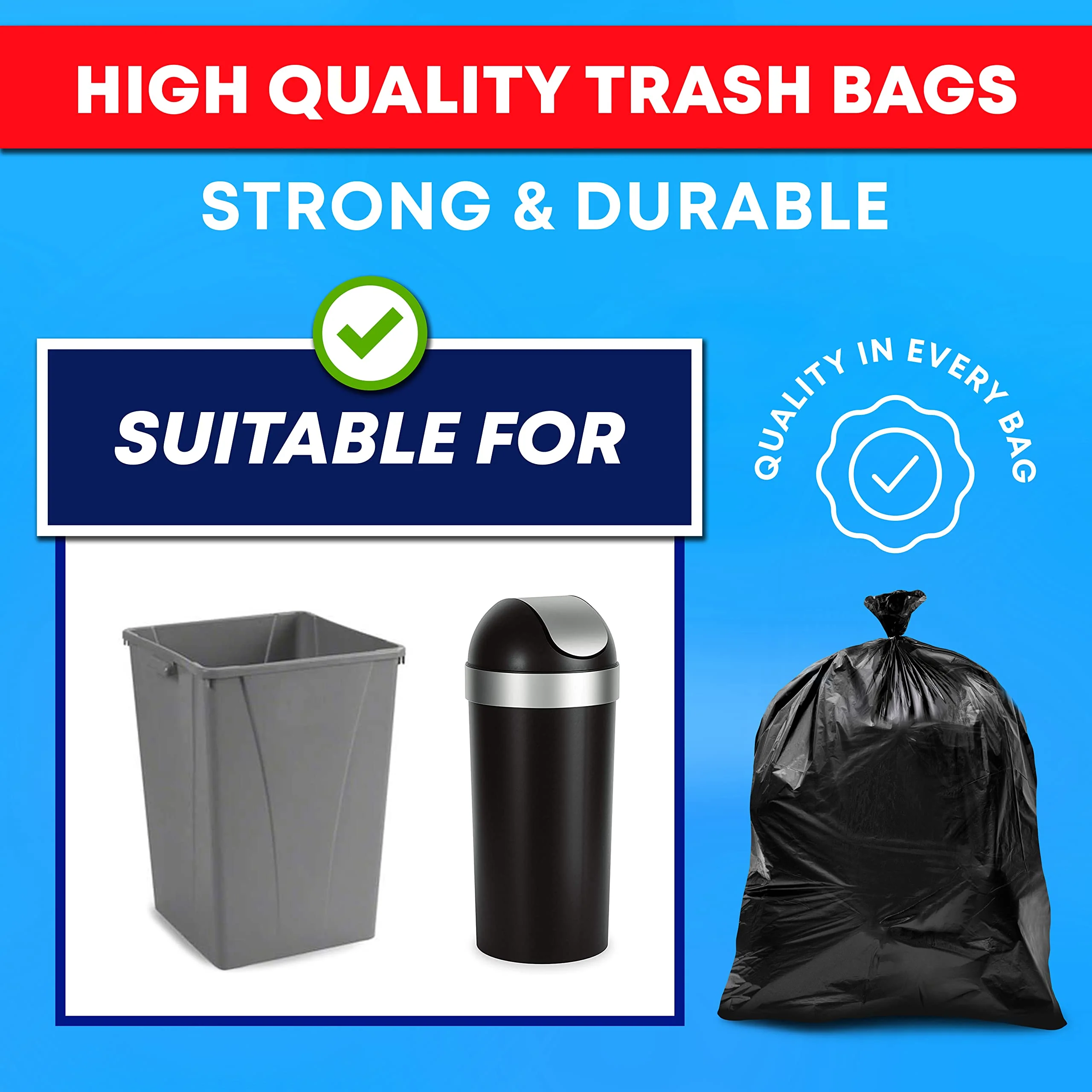 Tasker 30-33 Gallon Trash Bags (Value 250 Bags), Black Garbage Bags 30 Gallon - 32 Gallon - 33 Gallon - 35 Gallon. High Density Bags - Image 6
