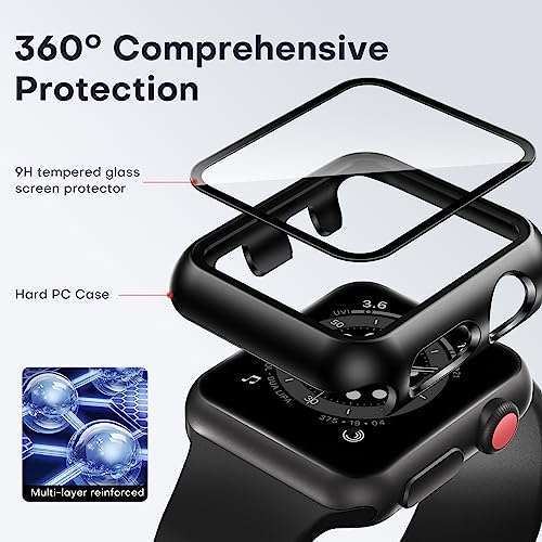 TAURI 2 Pack Hard Case Compatible for Apple Watch Series 3/2/1 42mm Built-in 9H Tempered Glass Screen Protector Slim Bumper Touch Sensitive Full Protective Cover Compatible for iWatch 42mm - Black - Image 6