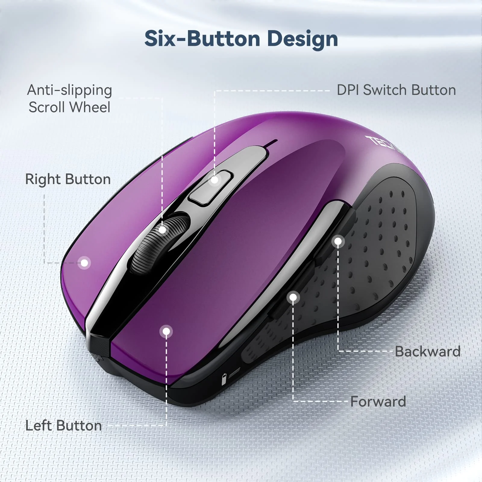 TECKNET Wireless Mouse, 2.4G Ergonomic Optical Mouse, Computer Mouse for Laptop, PC, Computer, Chromebook, Notebook, 6 Buttons, 24 Months Battery Life, 2600 DPI, 5 Adjustment Levels - Image 2