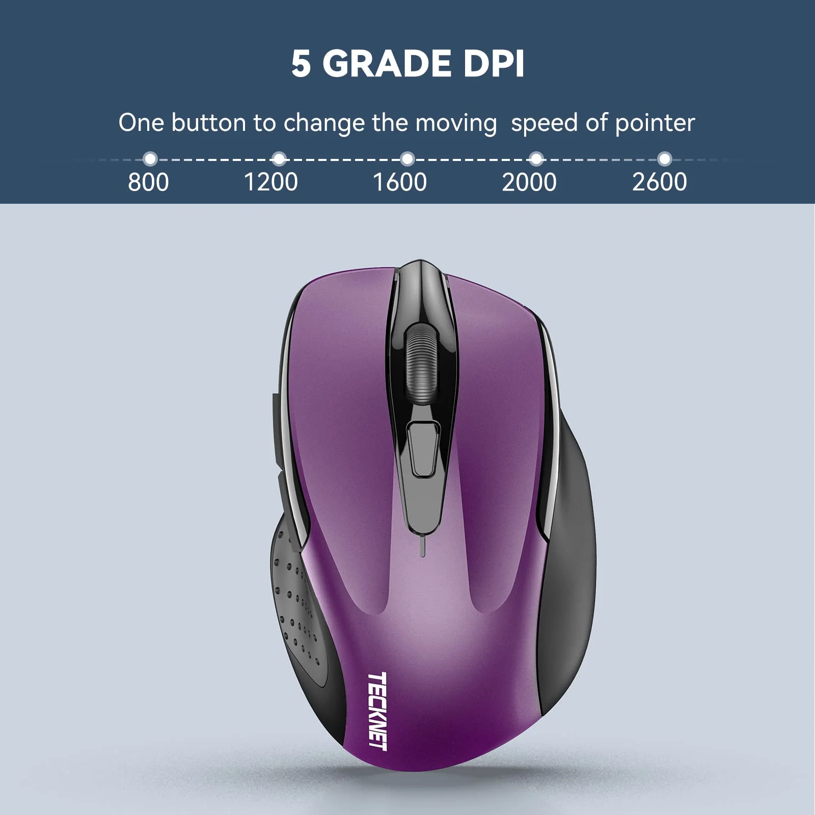 TECKNET Wireless Mouse, 2.4G Ergonomic Optical Mouse, Computer Mouse for Laptop, PC, Computer, Chromebook, Notebook, 6 Buttons, 24 Months Battery Life, 2600 DPI, 5 Adjustment Levels - Image 7