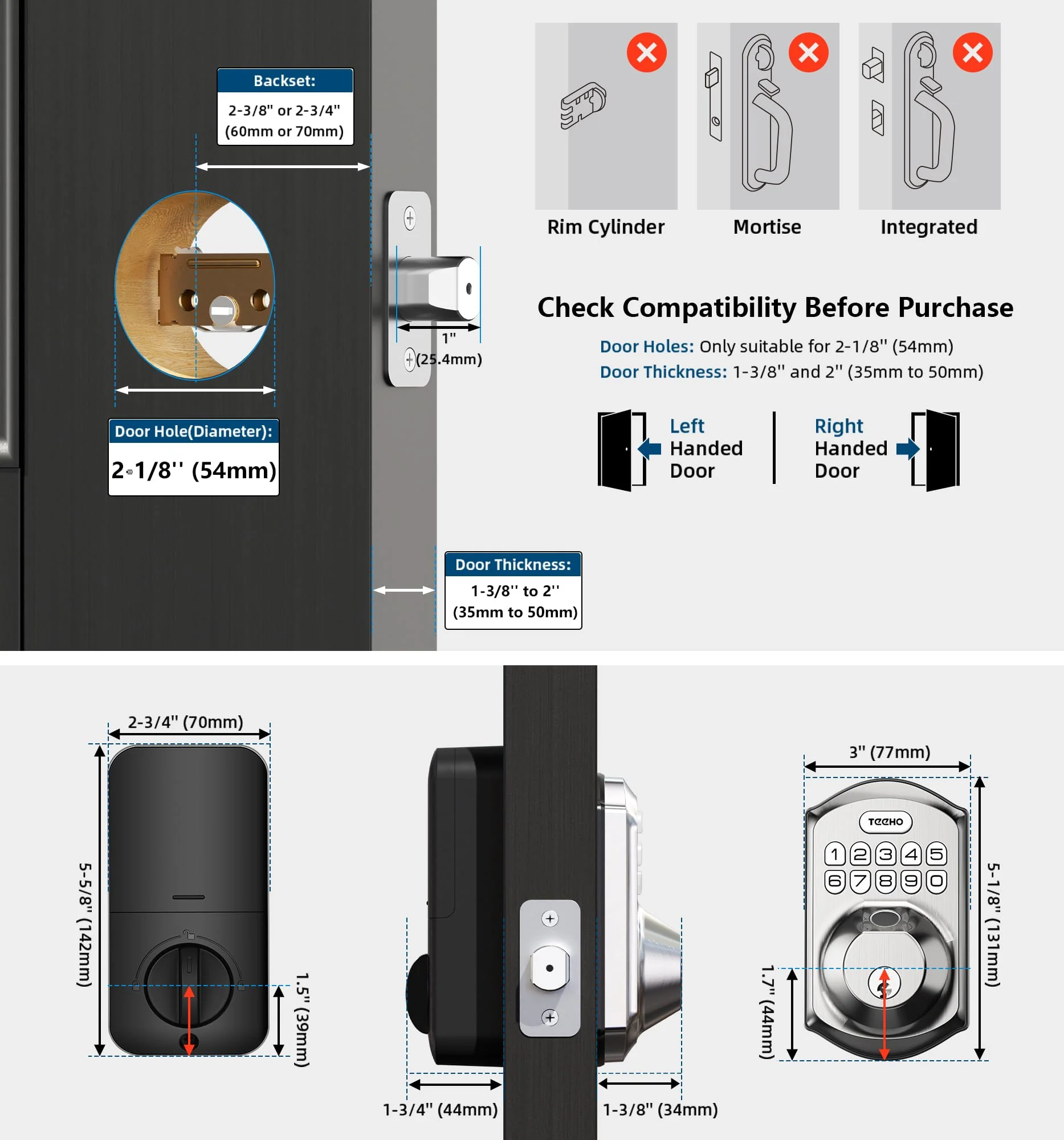 TEEHO TE002 Fingerprint Door Lock - Keyless Entry Door Lock with Keypad - Electronic Keypad Deadbolt Lock - Smart Locks for Front Door - Door Lock with Code - Easy Installation - Satin Nickel - Image 3