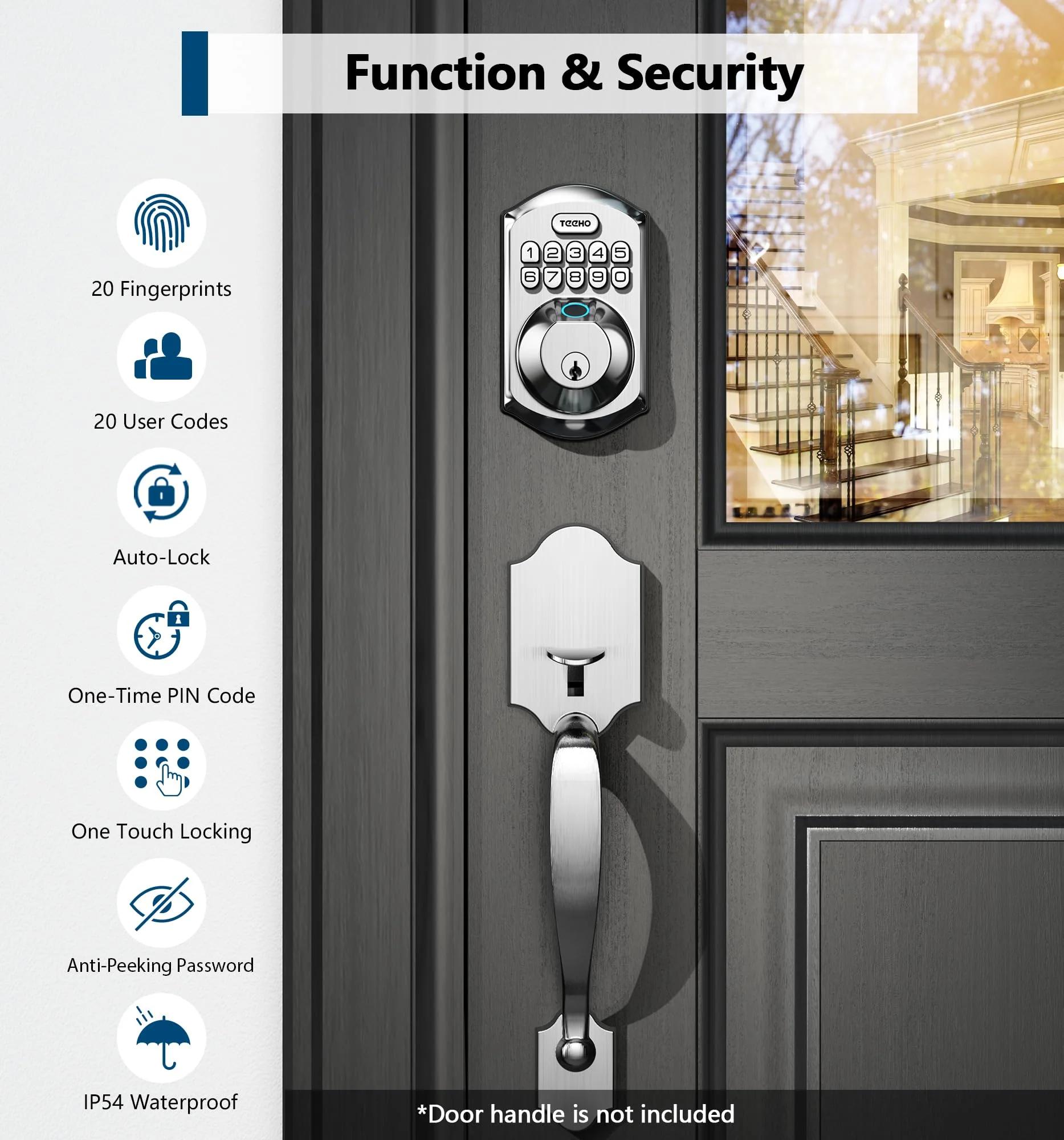 TEEHO TE002 Fingerprint Door Lock - Keyless Entry Door Lock with Keypad - Electronic Keypad Deadbolt Lock - Smart Locks for Front Door - Door Lock with Code - Easy Installation - Satin Nickel - Image 4