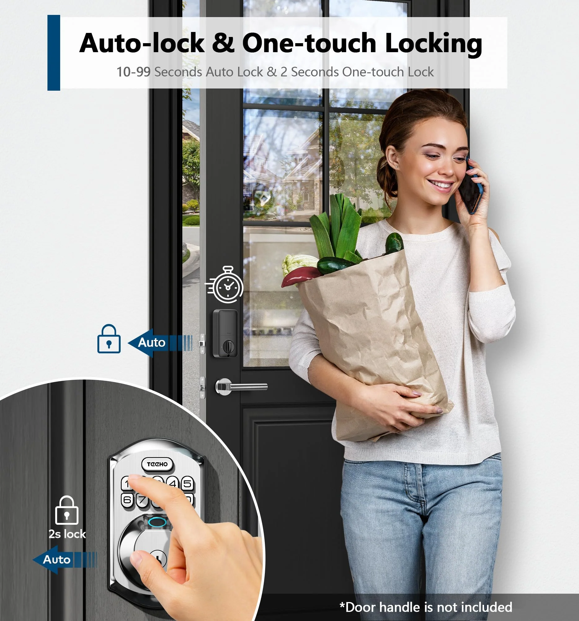 TEEHO TE002 Fingerprint Door Lock - Keyless Entry Door Lock with Keypad - Electronic Keypad Deadbolt Lock - Smart Locks for Front Door - Door Lock with Code - Easy Installation - Satin Nickel - Image 5