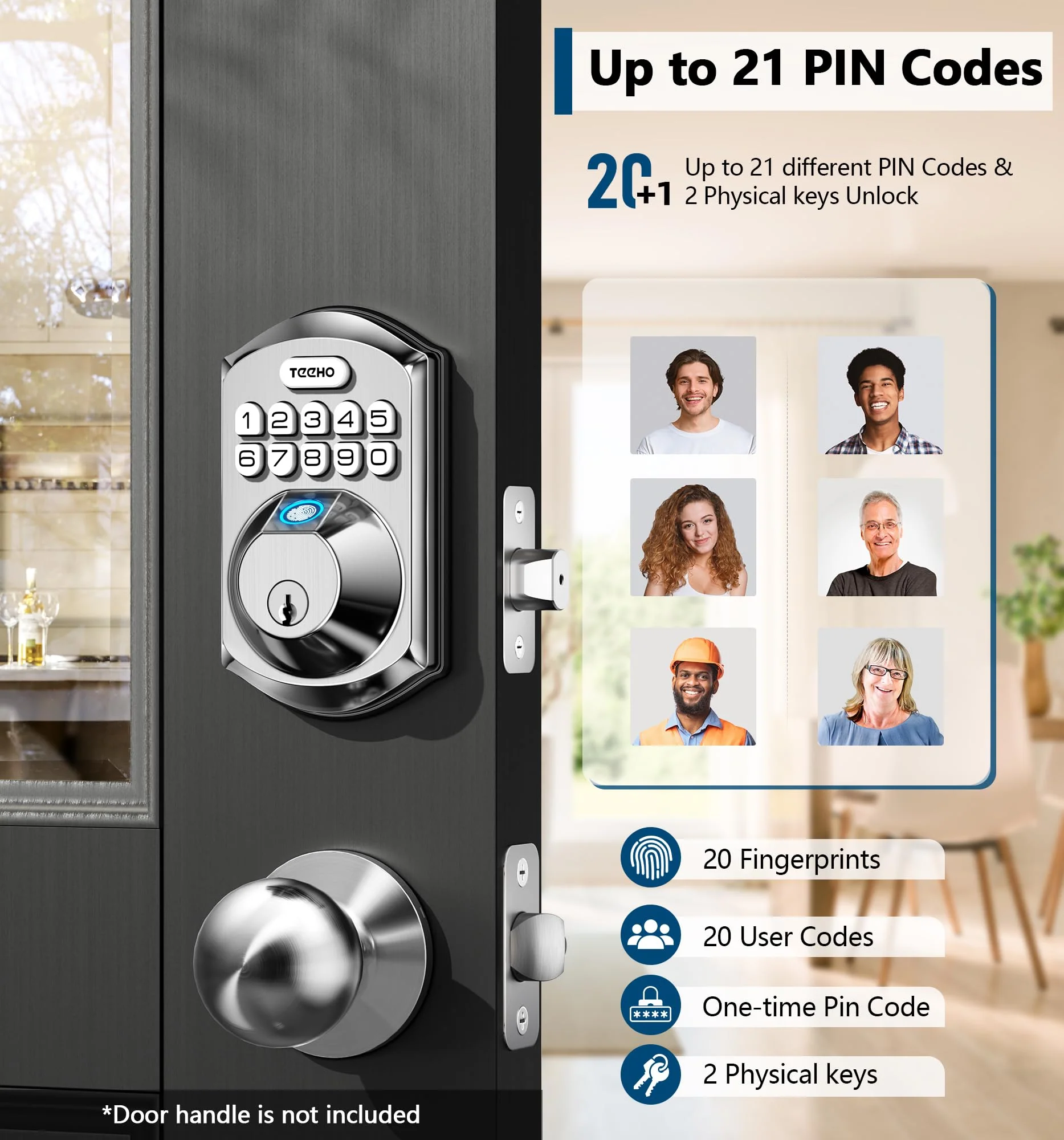 TEEHO TE002 Fingerprint Door Lock - Keyless Entry Door Lock with Keypad - Electronic Keypad Deadbolt Lock - Smart Locks for Front Door - Door Lock with Code - Easy Installation - Satin Nickel - Image 7