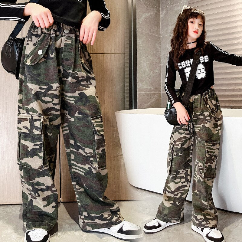 Teenage Girls Cargo Pants Autumn Camouflage Sport Casual Trousers for Children Trendy Cool All-match Loose Kids Pants 12 13 Year - Image 5