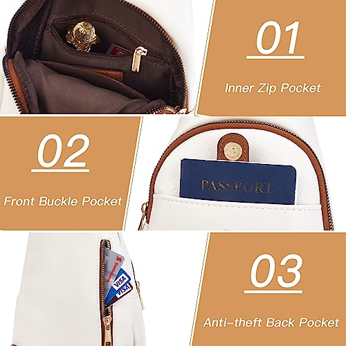 Telena Sling Bag for Women Crossbody Fanny Pack Vegan Leather Sling Chest Bag for Women Beige Brown - Image 6
