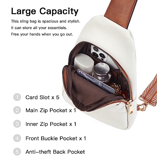Telena Sling Bag for Women Crossbody Fanny Pack Vegan Leather Sling Chest Bag for Women Beige Brown - Image 7