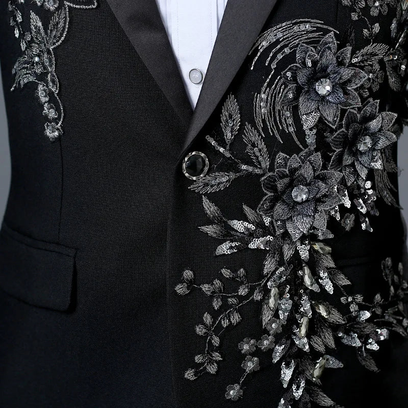 Temperament Gentleman Men's Suit Set Fashion Three Dimensional Marquetry Diamante Evening Dress Gorgeous Slim Groomsman Suits - Image 5