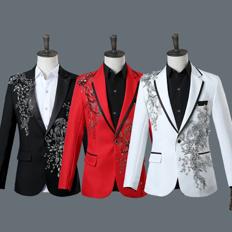 Temperament Gentleman Men's Suit Set Fashion Three Dimensional Marquetry Diamante Evening Dress Gorgeous Slim Groomsman Suits - Image 6