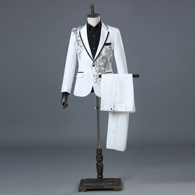 Temperament Gentleman Men's Suit Set Fashion Three Dimensional Marquetry Diamante Evening Dress Gorgeous Slim Groomsman Suits - Image 7