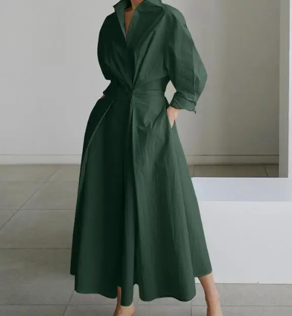 Temperament Summer Dresses for Women 2023 Fashion Leopard Print Long Sleeve Commuter Polo Large Swing long Elegant Dress Clothes - Image 7