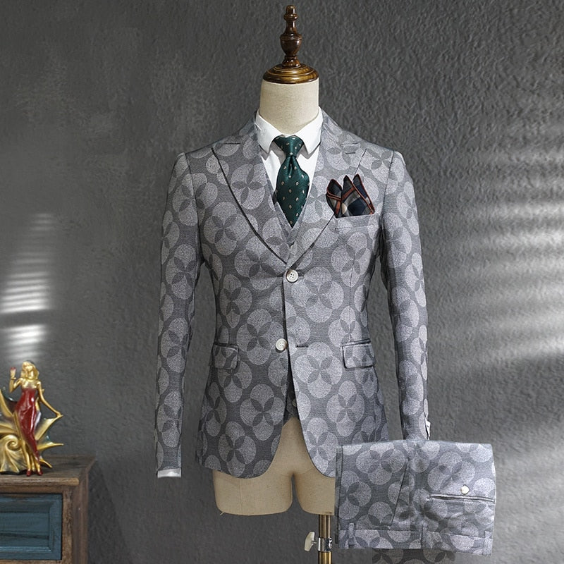 Ternos Masculino Suit Men Leisure Business Formal Dress Trend Print Bridegroom Wedding Dress British Style Smoking Homme Mariage - Image 2