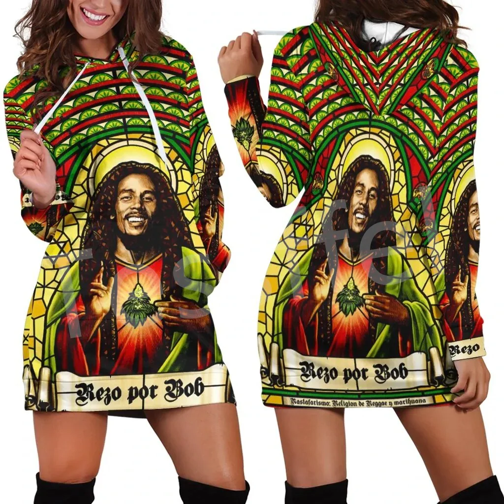 Tessffel NewFashion Country Reggae Jamaica Lion Emblem Retro Tattoo 3DPrint Pullover Sexy Women Hoodie Dress Funny Casual A1 - Image 5