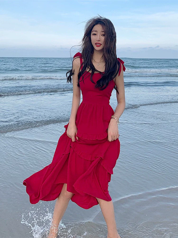 Thailand Sanya Red Photo Strap Dress - Image 2