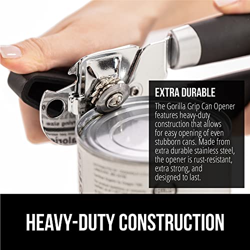 The Original Gorilla Grip Heavy Duty Stainless Steel Smooth Edge Manual Hand Held Can Opener With Soft Touch Handle, Rust Proof Oversized Handheld Easy Turn Knob, Large Lid Openers, Black - Image 7