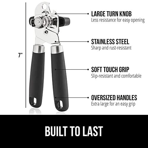 The Original Gorilla Grip Heavy Duty Stainless Steel Smooth Edge Manual Hand Held Can Opener With Soft Touch Handle, Rust Proof Oversized Handheld Easy Turn Knob, Large Lid Openers, Black - Image 9