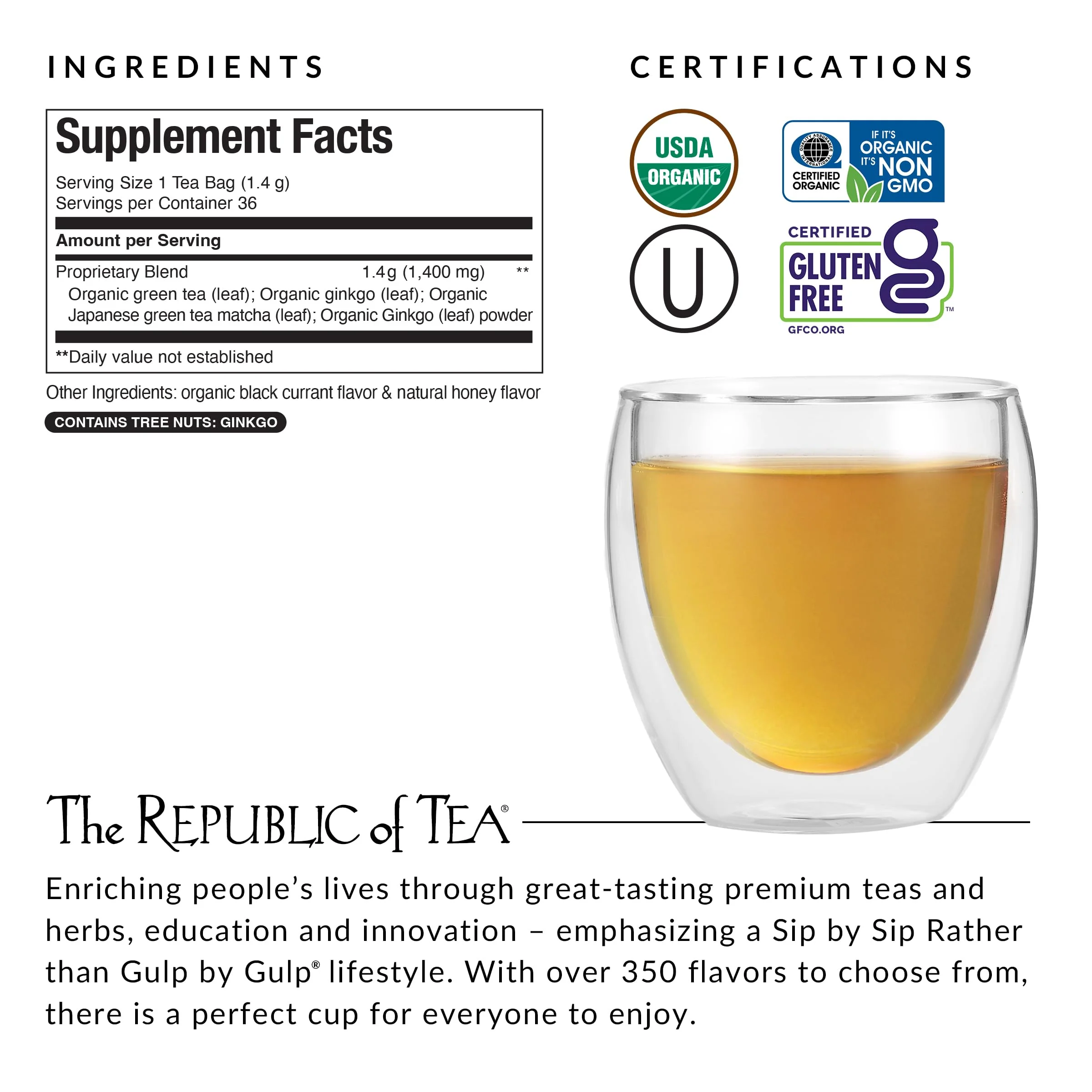 The Republic of Tea Brain Boost Supergreen Green Tea, Ginkgo Biloba, and Matcha Tea Blend (36 Tea Bags) - Image 5