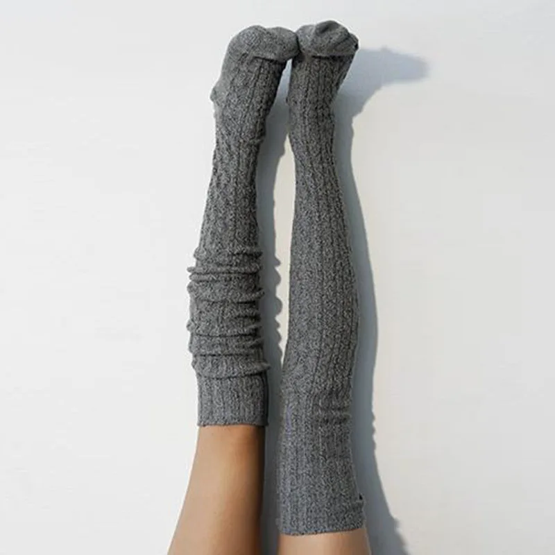 Thick Over Knee Socks Women Warm Autumn Winter Stockings Long Boot Knitted Thigh-High Twist Stockings - Image 3