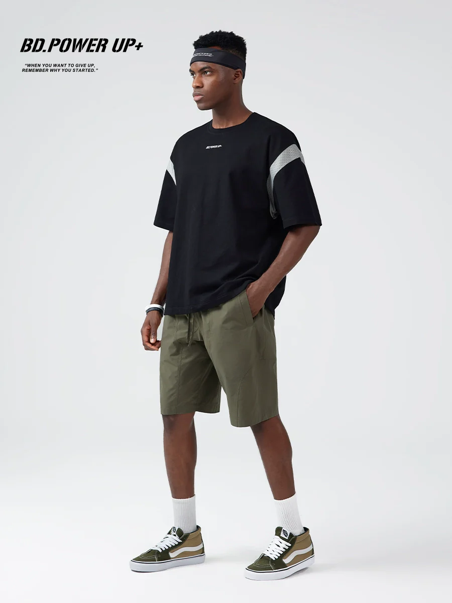 Thin Men's Minimalist Mesh Panel Black Loose Short Sleeves - Image 3
