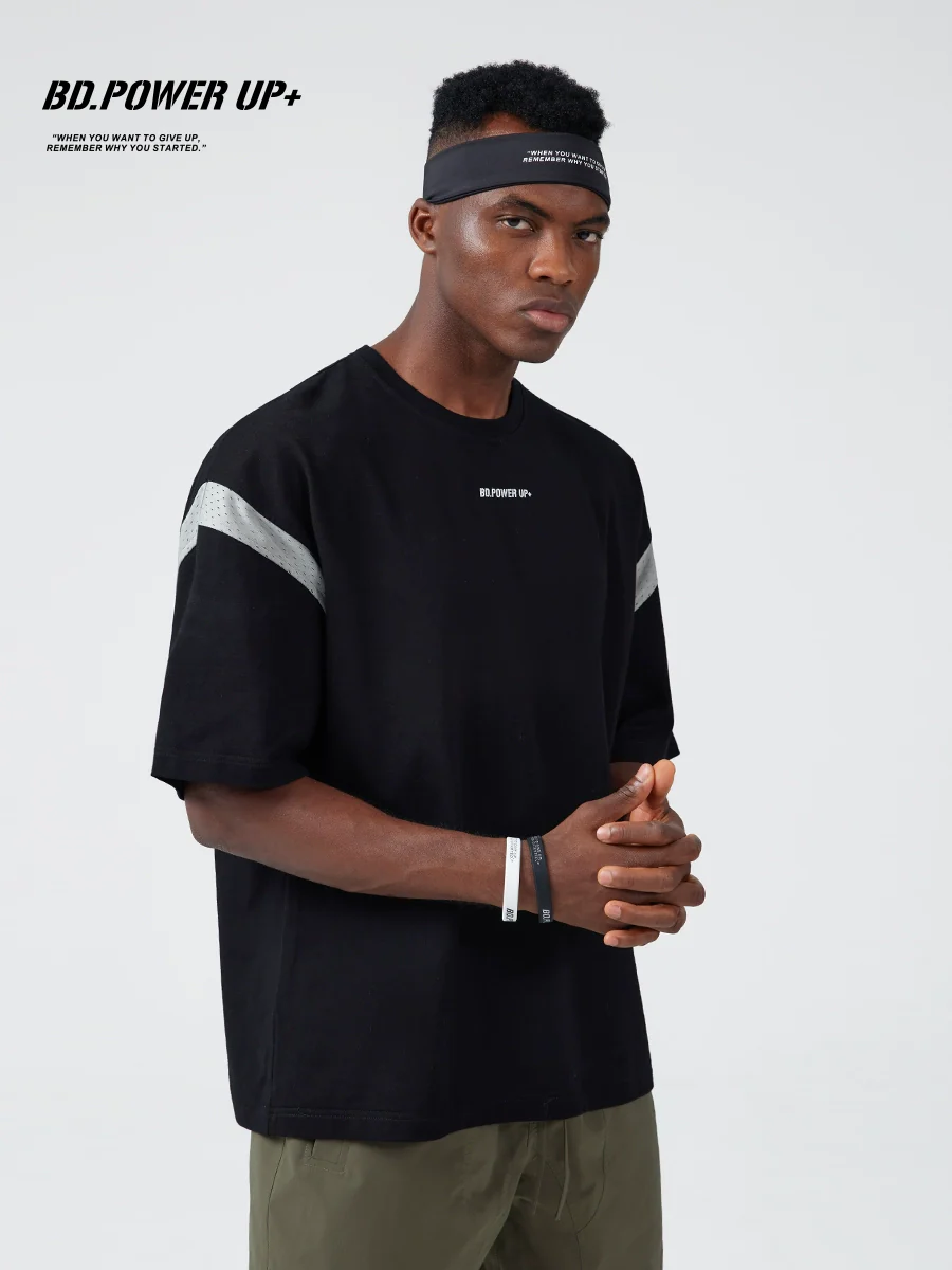 Thin Men's Minimalist Mesh Panel Black Loose Short Sleeves - Image 4