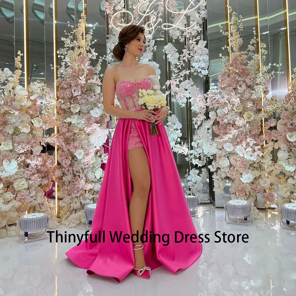 Thinyfull Pink A Line Evening Party Dresess Sequins Corset Sweetheart Wedding Prom Gowns Sexy Leg Split Celebrate Occasion Dress - Image 2