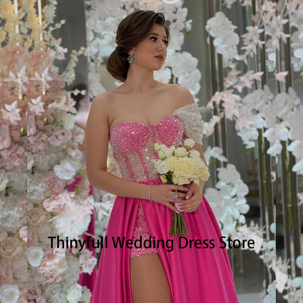 Thinyfull Pink A Line Evening Party Dresess Sequins Corset Sweetheart Wedding Prom Gowns Sexy Leg Split Celebrate Occasion Dress - Image 4
