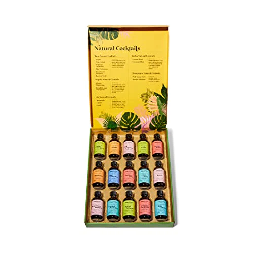 Thoughtfully Cocktails, Natural Cocktail Mixer Gift Set in Mini Glass Bottles, 15 Unique and Classic Drink Flavors Include Mojito, Passion Fruit, Peach and More, Set of 15 (NO Artificial Flavor) - Image 2