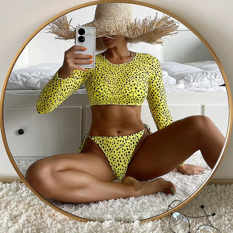 Three-Piece Swimsuit with Chest Pad Triangle Split Swimsuit Shoelace Bikini Long Sleeve Blouse Slim and Sexy Bikini - Image 6