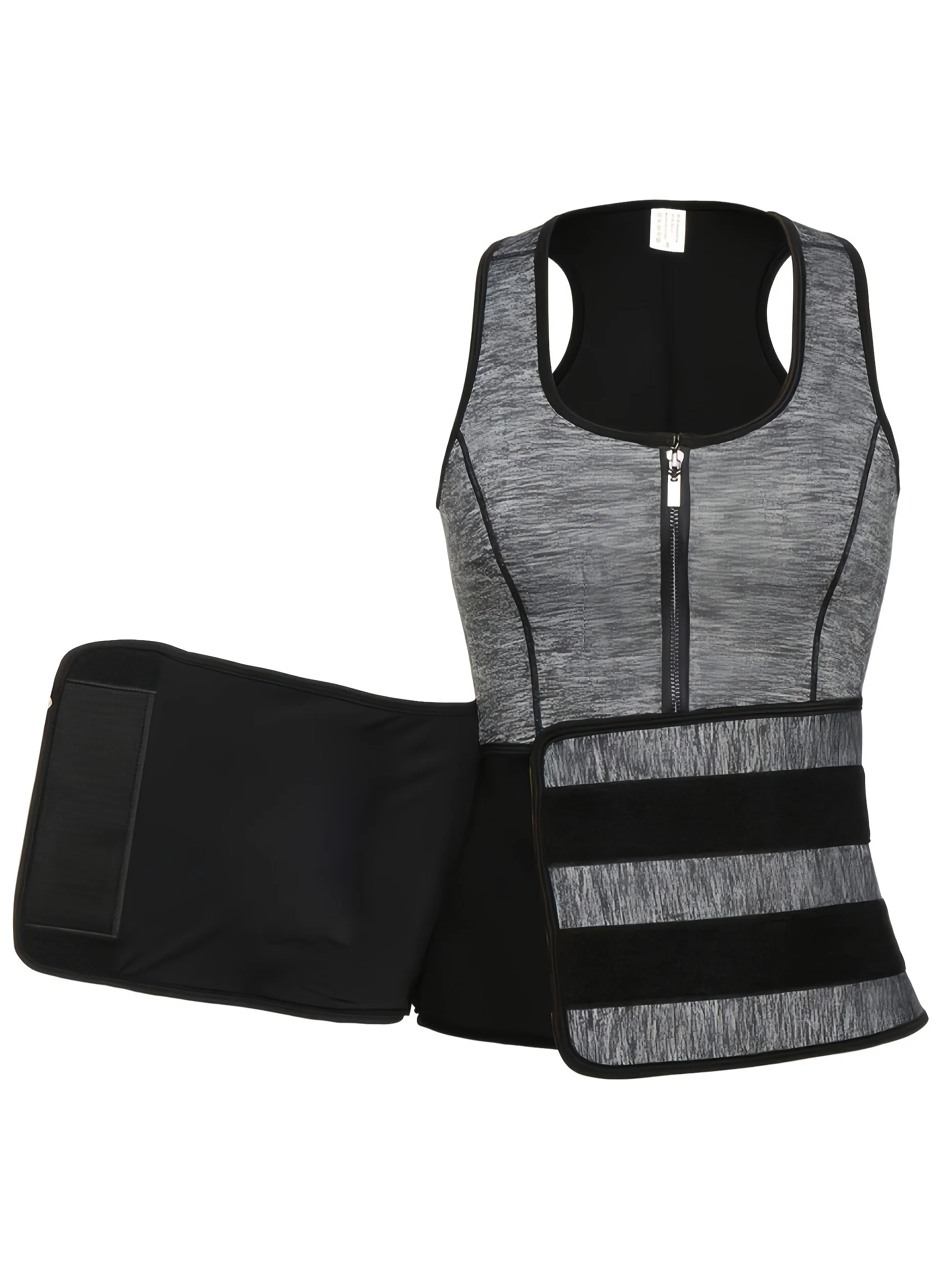 TKPARK Men's Adjustable Compression Tank Top & Waist Trainer - High-Elasticity Workout Shirt with Back Support, Sleeveless Gym Shaper Vest, Zipper Closure & Belt for Fitness Training, Fitness Compression Wear | Sleeveless Tan - Image 3