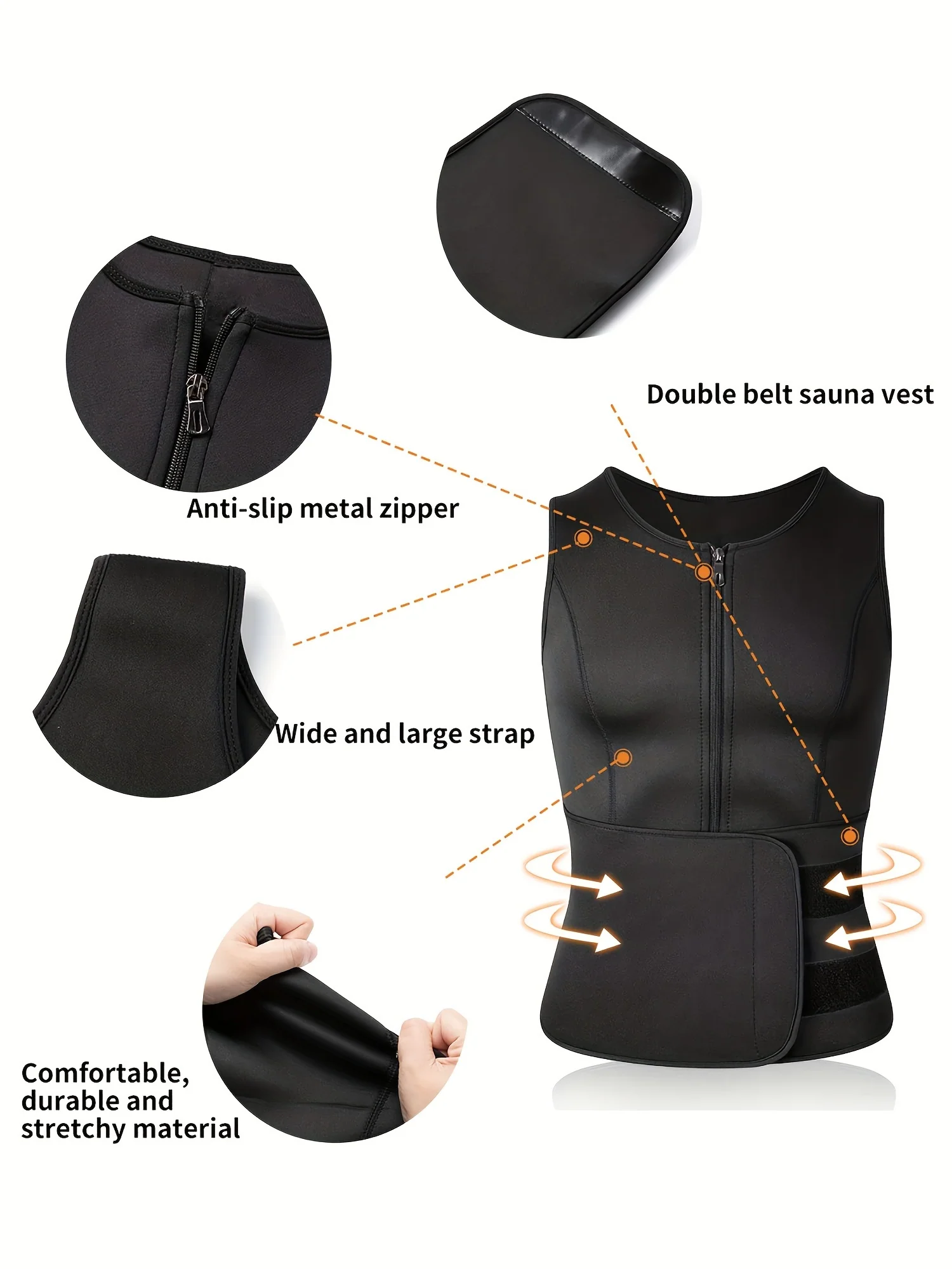 TKPARK Men's Adjustable Compression Tank Top & Waist Trainer - High-Elasticity Workout Shirt with Back Support, Sleeveless Gym Shaper Vest, Zipper Closure & Belt for Fitness Training, Fitness Compression Wear | Sleeveless Tan - Image 4