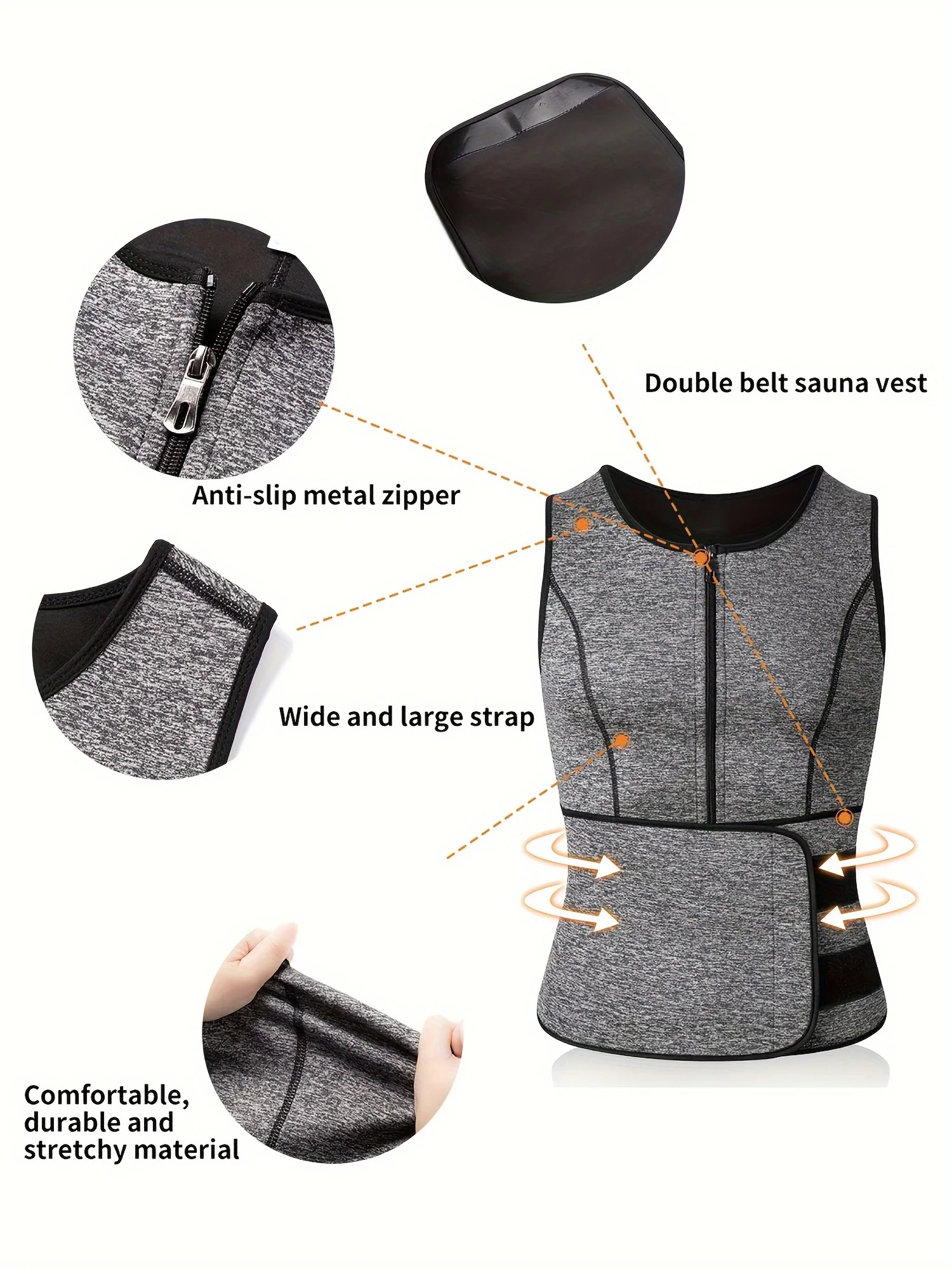 TKPARK Men's Adjustable Compression Tank Top & Waist Trainer - High-Elasticity Workout Shirt with Back Support, Sleeveless Gym Shaper Vest, Zipper Closure & Belt for Fitness Training, Fitness Compression Wear | Sleeveless Tan - Image 5